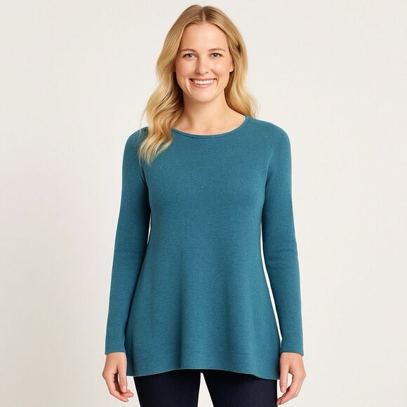 Charter Club Cashmere Blue Tunic Sweater Womens Sz Medium Quiet Luxury Soft Cozy - Picture 1 of 14